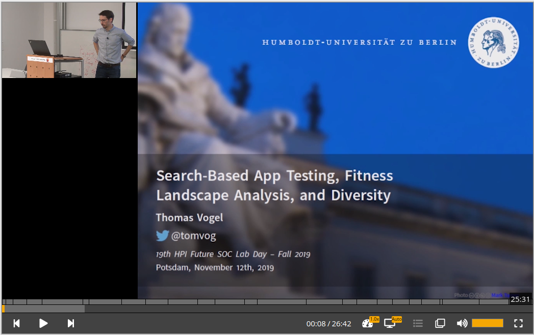 Video of the talk Search-Based App Testing, Fitness Landscape Analysis, and Diversity